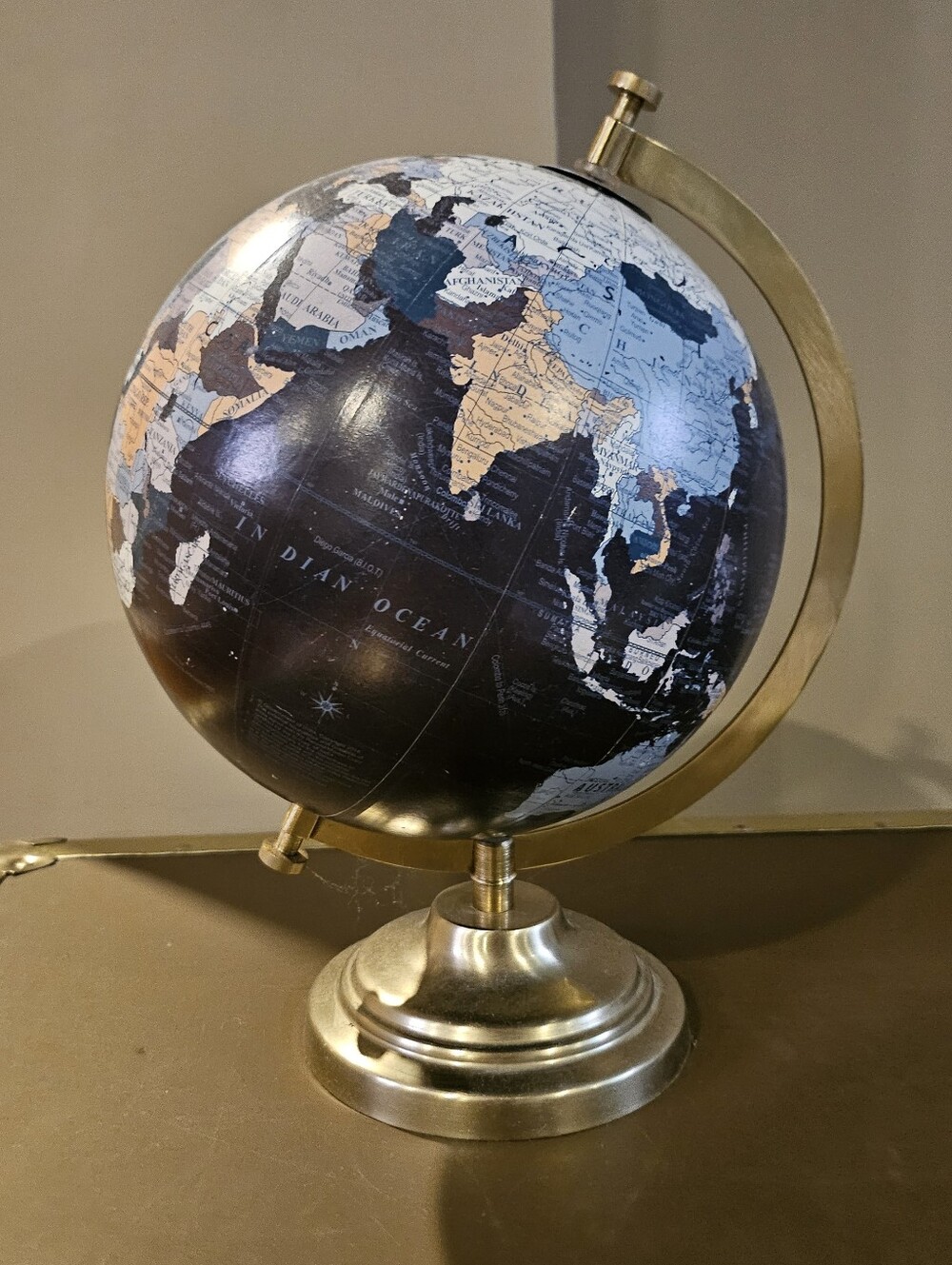 Standing World Globe Metal Stand Tiled Printed Modern Educational School Blue